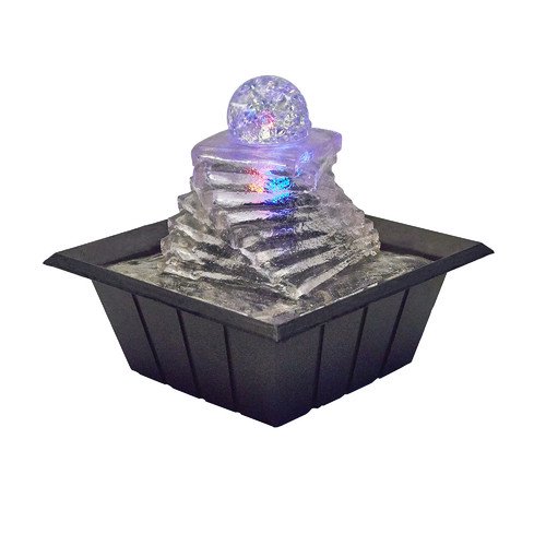 8" Tall Polyresin Indoor Fountain with LED Light and 1l Capacity, Spiral Ice Design