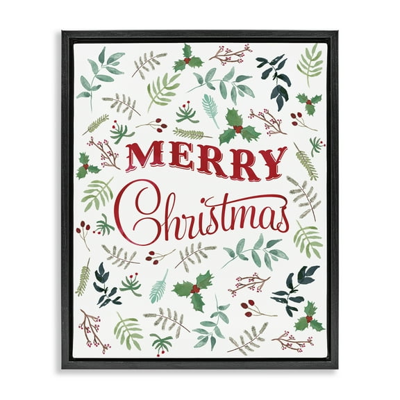 Stupell Industries Christmas Botanicals Pattern Holiday Painting Black Floater Framed Canvas Art Prints Wall Art, 17 x 21