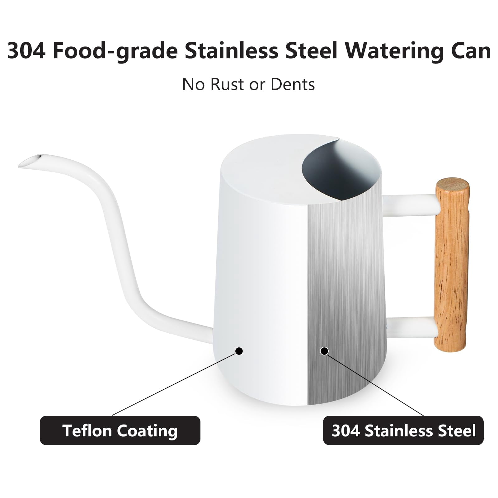 Watering Can Indoor Plants, 35oz Small Stainless Steel Metal Watering Can Modern Decorative Watering Pot with Long Spout for Indoor House Plant Bonsai Garden Flowers (Copper) - WHITE
