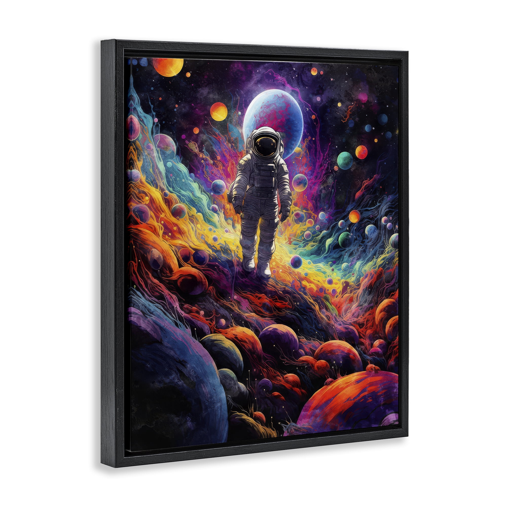 Stupell Industries Stepping on Space Terrain Astrology & Stars Painting Black Floater Framed Canvas Art Print Wall Art, 17 x 21