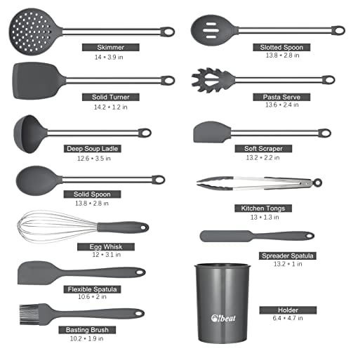 Cibeat Kitchen Silicone Utensil Set, 13 Pcs Silicone Handle Heat Resistant  Cooking Utensils BPA Free, Non-Stick Cookware with Holder, Black 