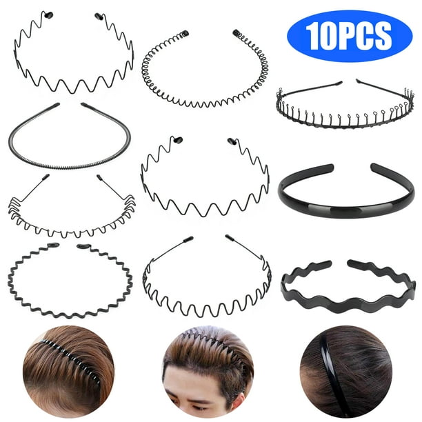 10/6pcs Metal Hair Bands for Men Women, EEEkit Wavy Spring Sports  Headbands, Unisex Black Hair Band Hoop Clips, Elastic Non-Slip Wide  Headwear Bands 