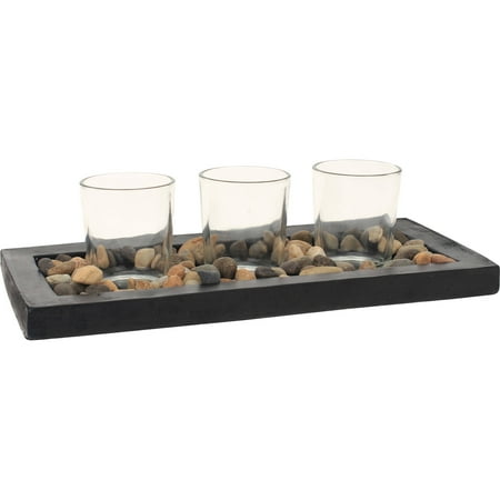 Mainstays Stone Tea Light Candle Garden with 3 Glass Tea Light Candle Holders