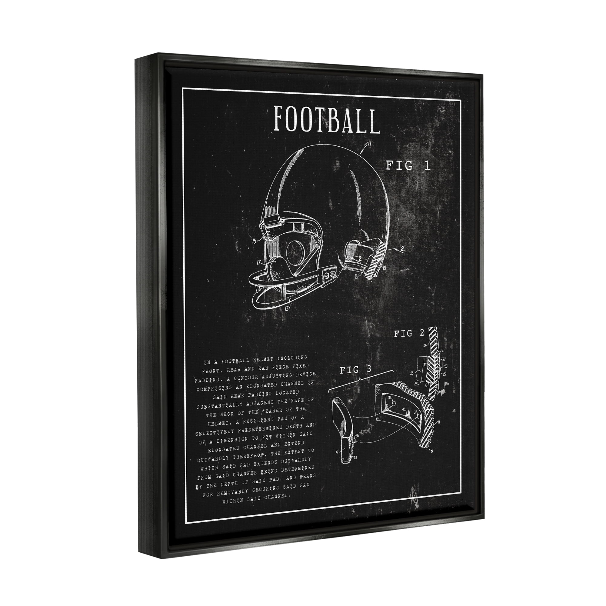 Stupell Industries Football Helmet Sports Chart Retro Figure Jet Black Framed Floating Canvas Wall Art, 24x30, by Daphne Polselli