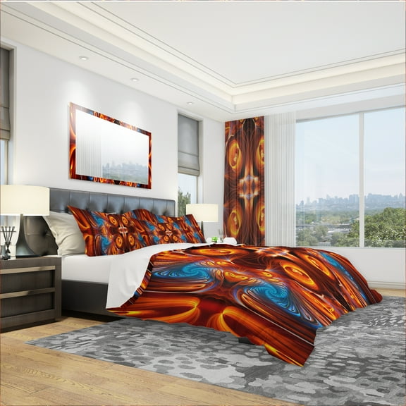Designart 'Orange and Blue Mirrored Art' Modern & Contemporary Duvet Cover Set