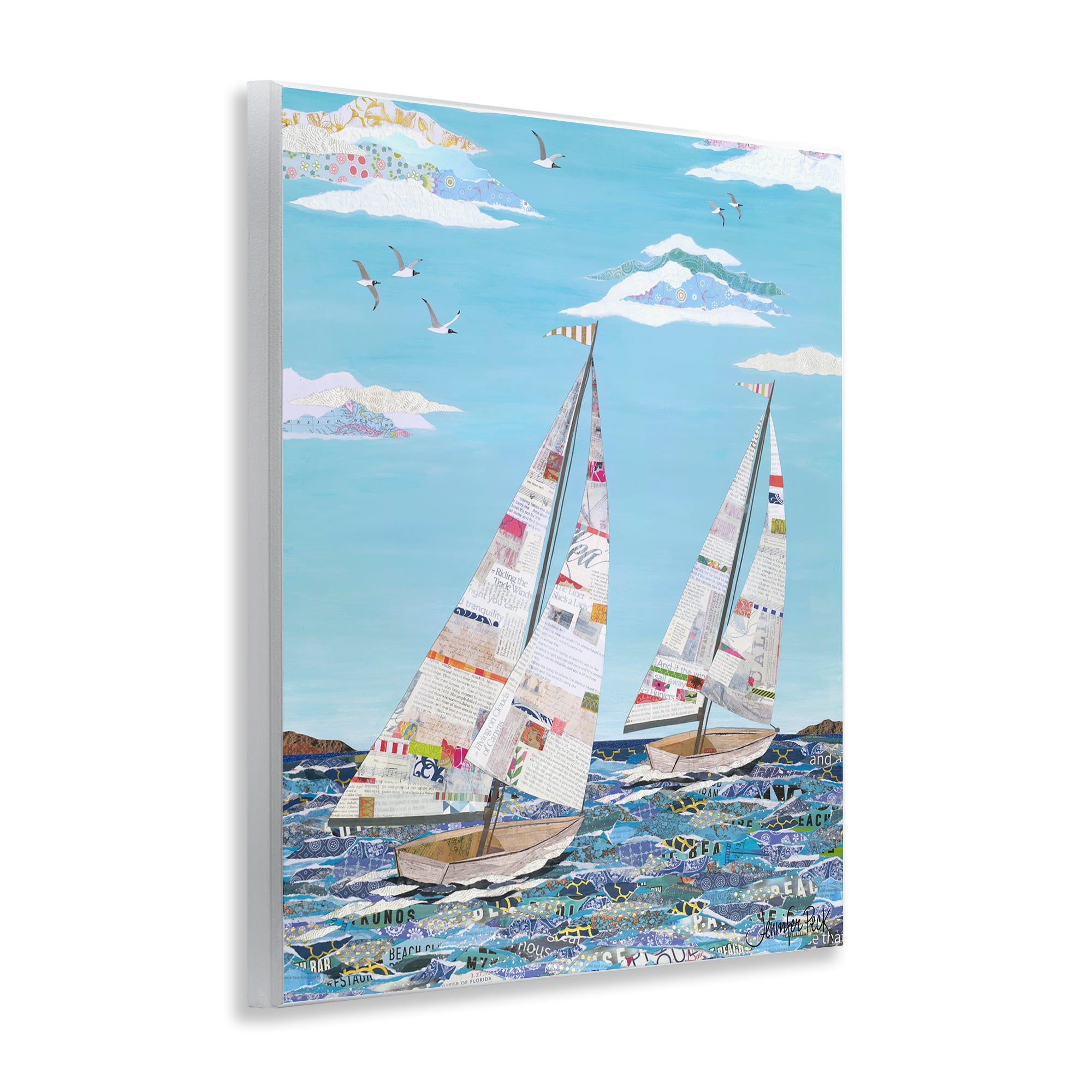 Stupell Industries Collaged Sailboat Pair Transportation Painting Unframed Art Print Wall Art, 11 x 14