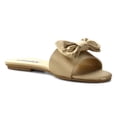 thumbnail image 2 of Cape Robbin Sadie-2 Nude Gold Satin Bow Comfortable Slides Mules Flat Sandals, 2 of 7