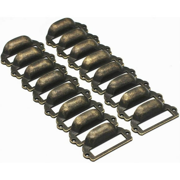 ORUYROP 16PCS Zinc Alloy 1-5/8"x3-1/4" Antique Bronze Apothecary Drawer Pulls Card Catalog Drawer Pulls Card Holder Drawer Pulls Drawer Pulls with Label Holders