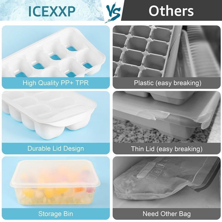 ICEXXP Ice Cube Trays for the Freezer with Lids, Silicone freezer molds  with Ice Box, 4 Pack Ice Trays with Ice Container, Stackable Ice Tray with  Storage Ice Bucket Bin, Ice Tong