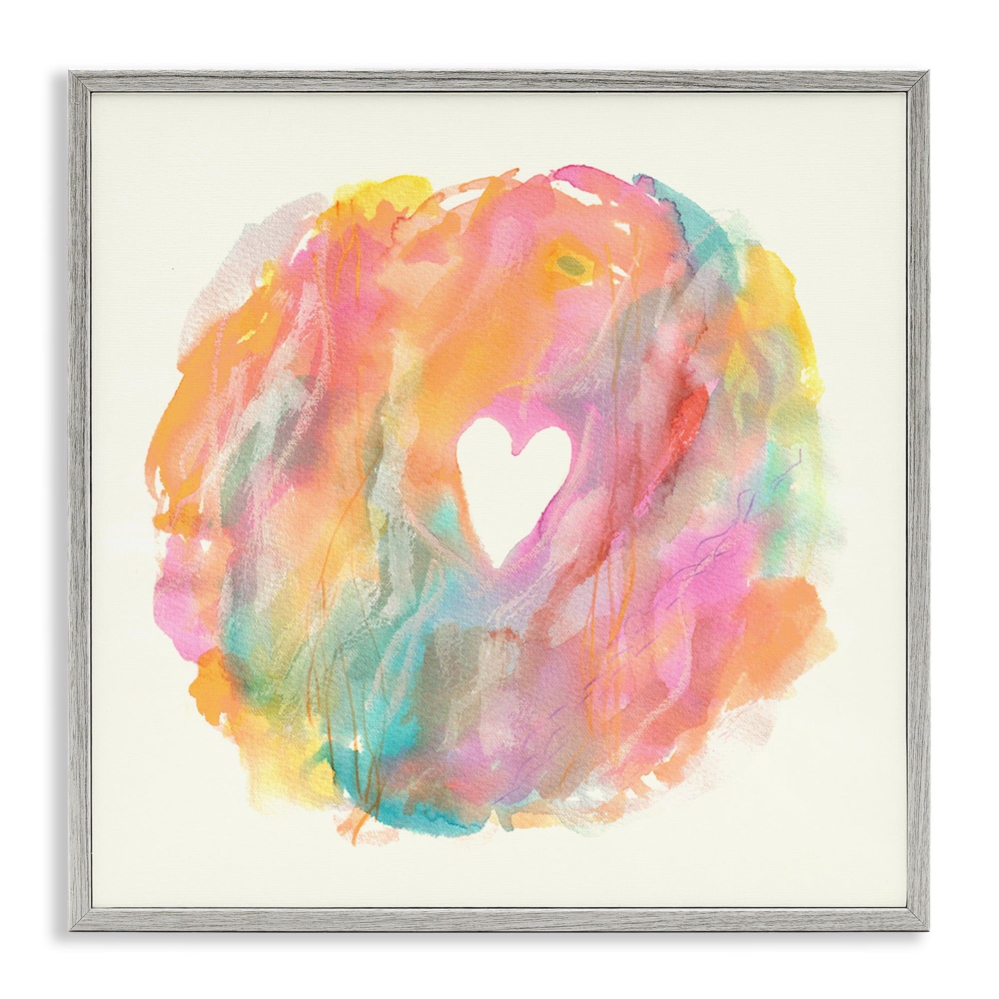 Stupell Industries Abstract Heart Shape Fluid Mixed Pastels Painting Graphic Art Gray Framed Art Print Wall Art, Design by Elvira Errico