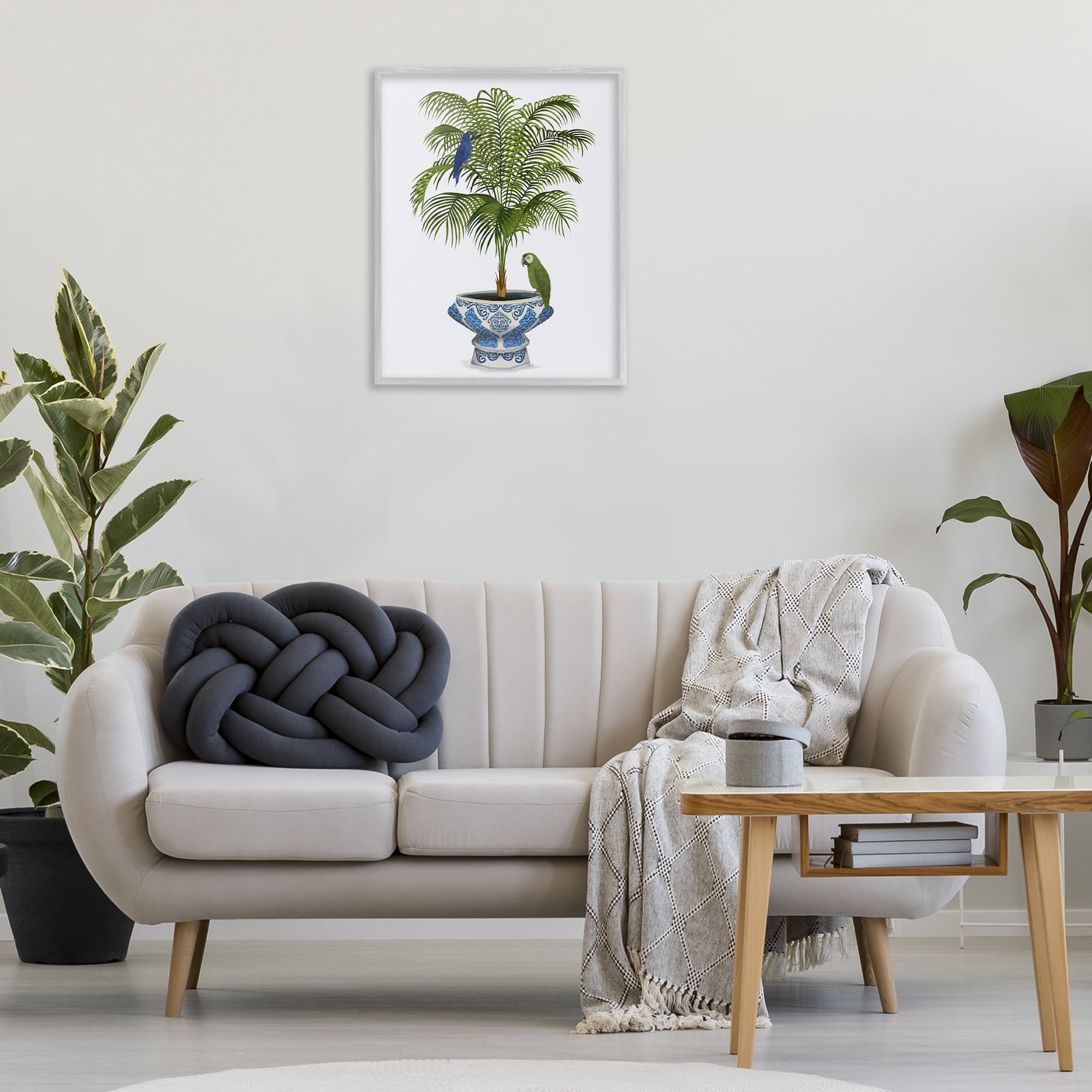 Stupell Industries Parrots on Ornate Planter Botanical & Floral Painting Gray Framed Art Print Wall Art, 24 x 30