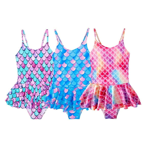 Girls Swimsuit One Piece UPF 50  Mermaid Skirted Bathing Suit Beach Swim Dress 4-12 Years