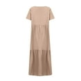thumbnail image 4 of TrdSipl Womens Plus Size Maxi Summer Dresses Flowy Vneck Gauze Dress Boho Swing Loose Short Sleeve Sundresses Khaki 3XL, 4 of 7