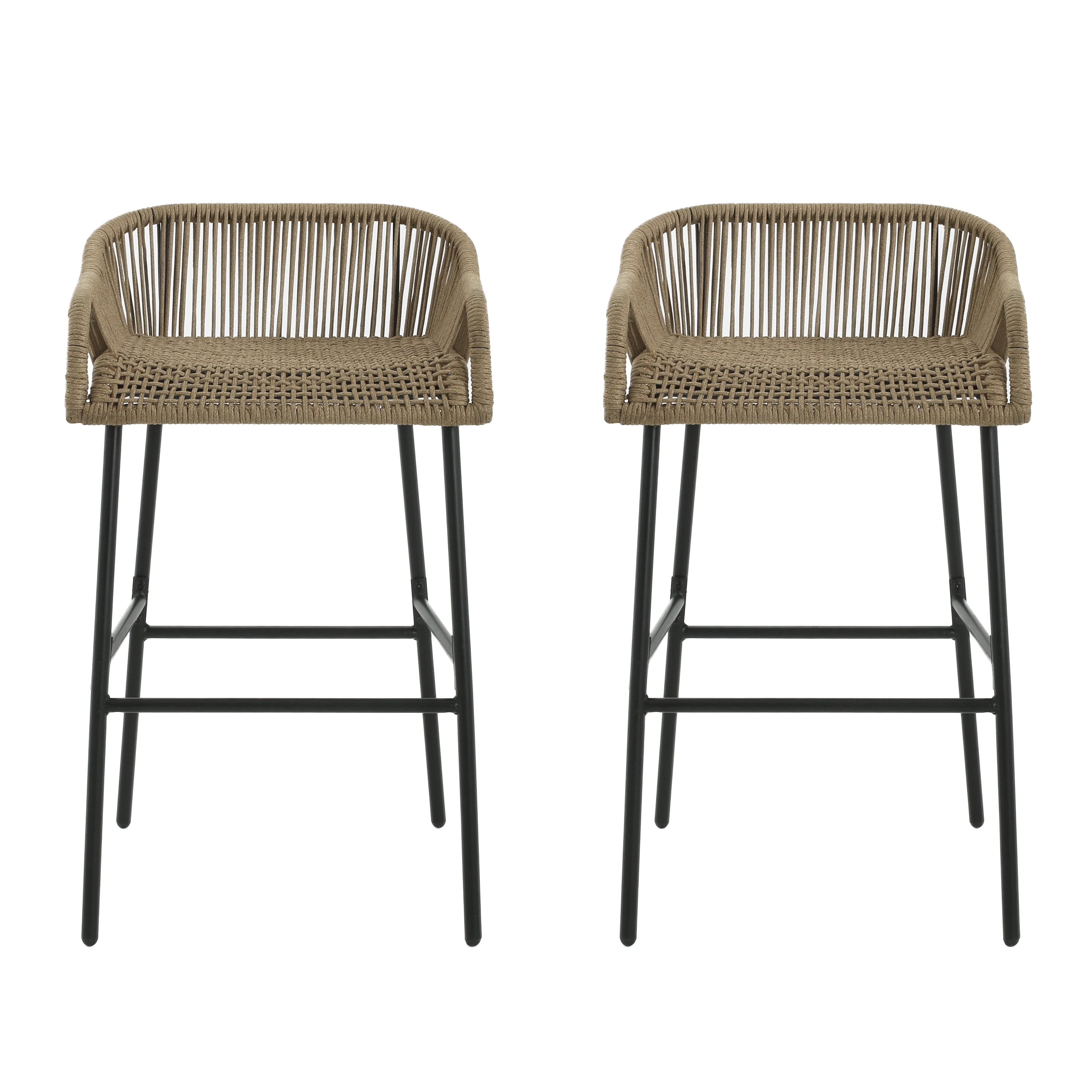 Outdoor Rope Bar Stools Set of 2 for Patio Bar Counter, Brown