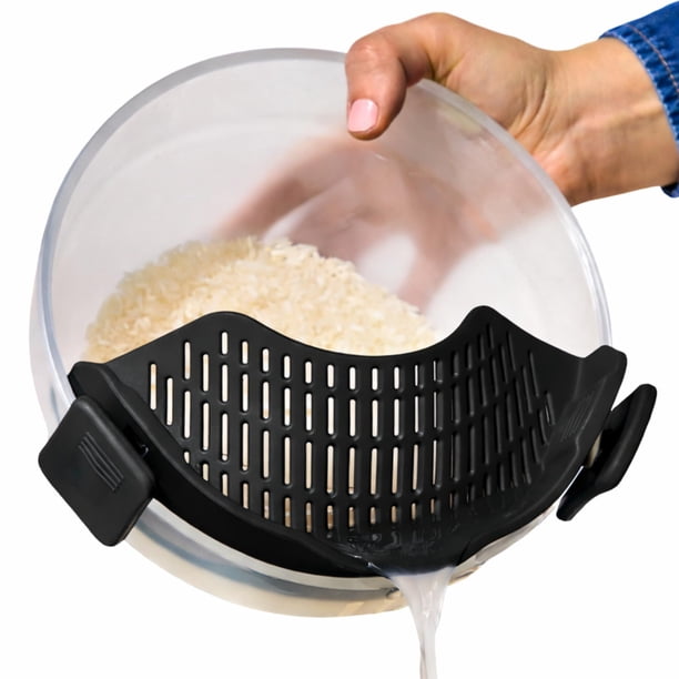 Colador universal de silicona con clip Anyday, negro