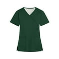 thumbnail image 2 of IYYVV Womens Nursing Scrub Tops Working Uniform Solid Color Short Sleeve V Neck Workwear Blouse T-shirt with Pockets Green XL, 2 of 4