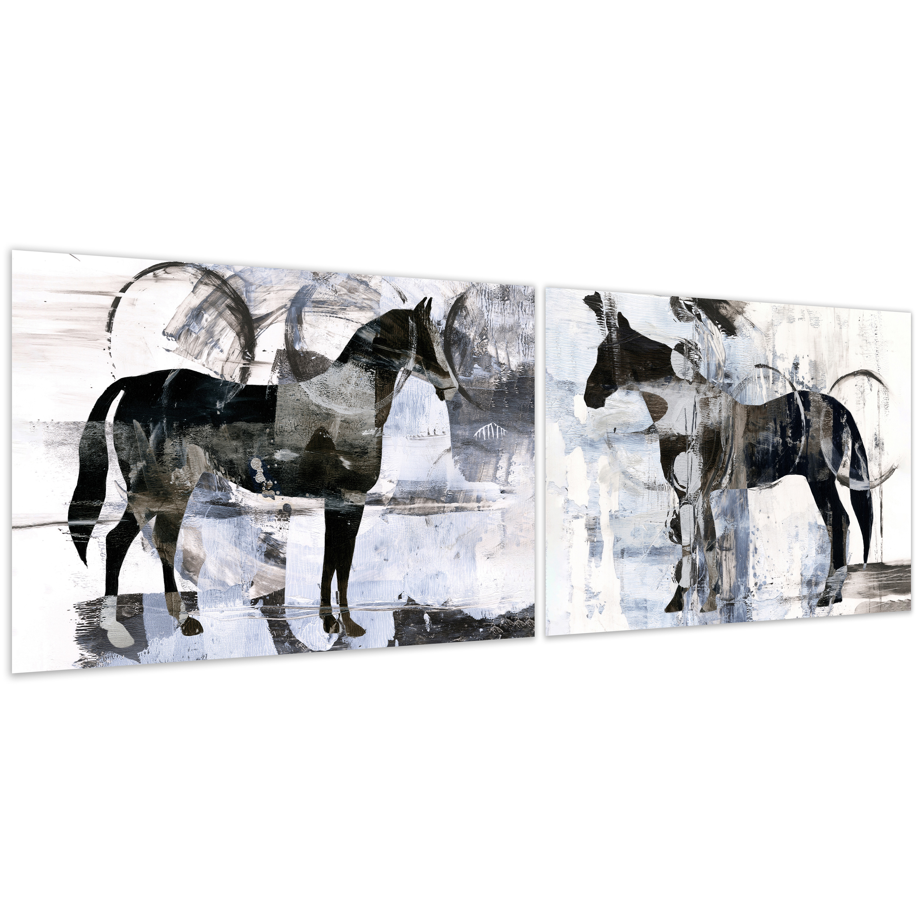 "Equestrian Essence I & II" Horse Frameless Free Floating Reverse Printed Tempered Glass Wall Art
