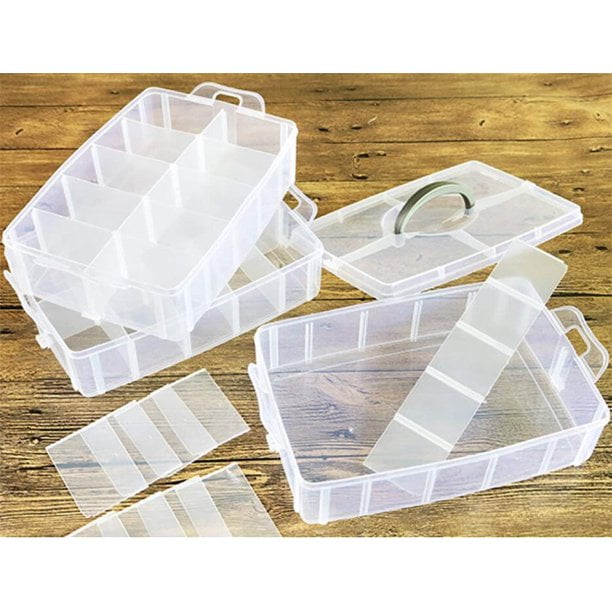Casewin Craft Storage Box with Compartments, 3-Tier 30 Sections Transparent  Stackable Plastic Box Organiser with Handle, Practical Sorting Box for