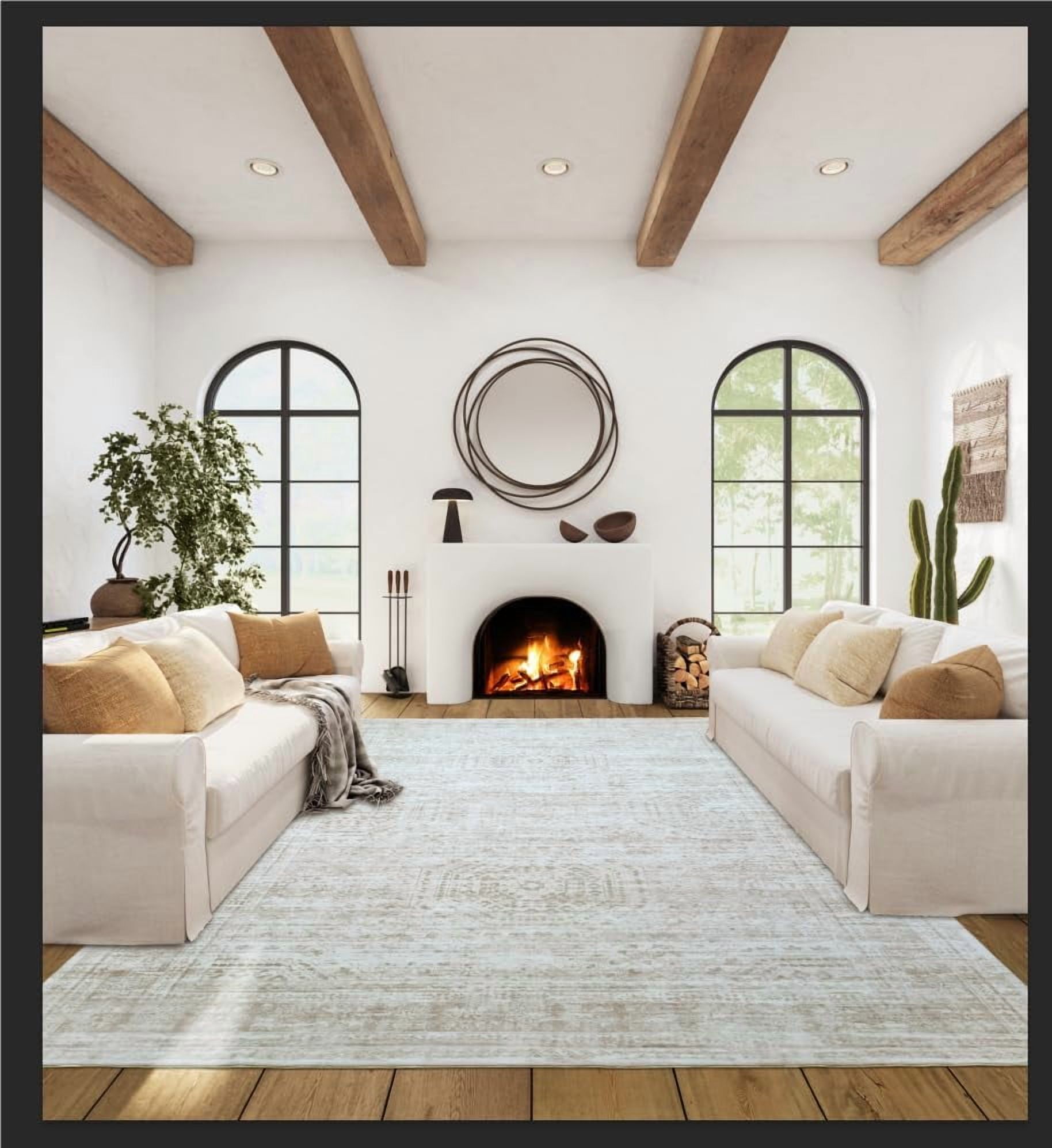 METSAVAIM 5x7 Area Rug - Ultra Soft Vintage Beige Area Rug for Bedroom, Living Room & Office | Non-Slip Machine Washable Rugs, Ideal for Indoor & Outdoor Use