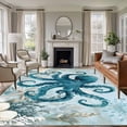 thumbnail image 3 of Octopus Blue Area Rug 5x8 FT, Non Slip Bedroom Throw Carpet, Coastal Starfish Nautical Anchor Flower Washable Soft Floor Carpet Non-Shedding Rug for Living Room Nursery Dorm Office, 3 of 9