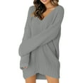 thumbnail image 1 of Prolriy Robes Chandail pour Femmes 2025 Tendance Femmes Dames Robe Ample Col en V Mi-Longue Chandail Tricoté Robe Chandail Femmes Gris m, 1 of 7