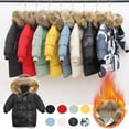 thumbnail image 4 of Kids Hooded Jacket Boys Girls Faux Fur Thicken Warm Black Parka Kids Coat Winter Hooded Long Cotton Down Jackets Outerwears Children Clothing School Jackets Outwear Coat, 4 of 5
