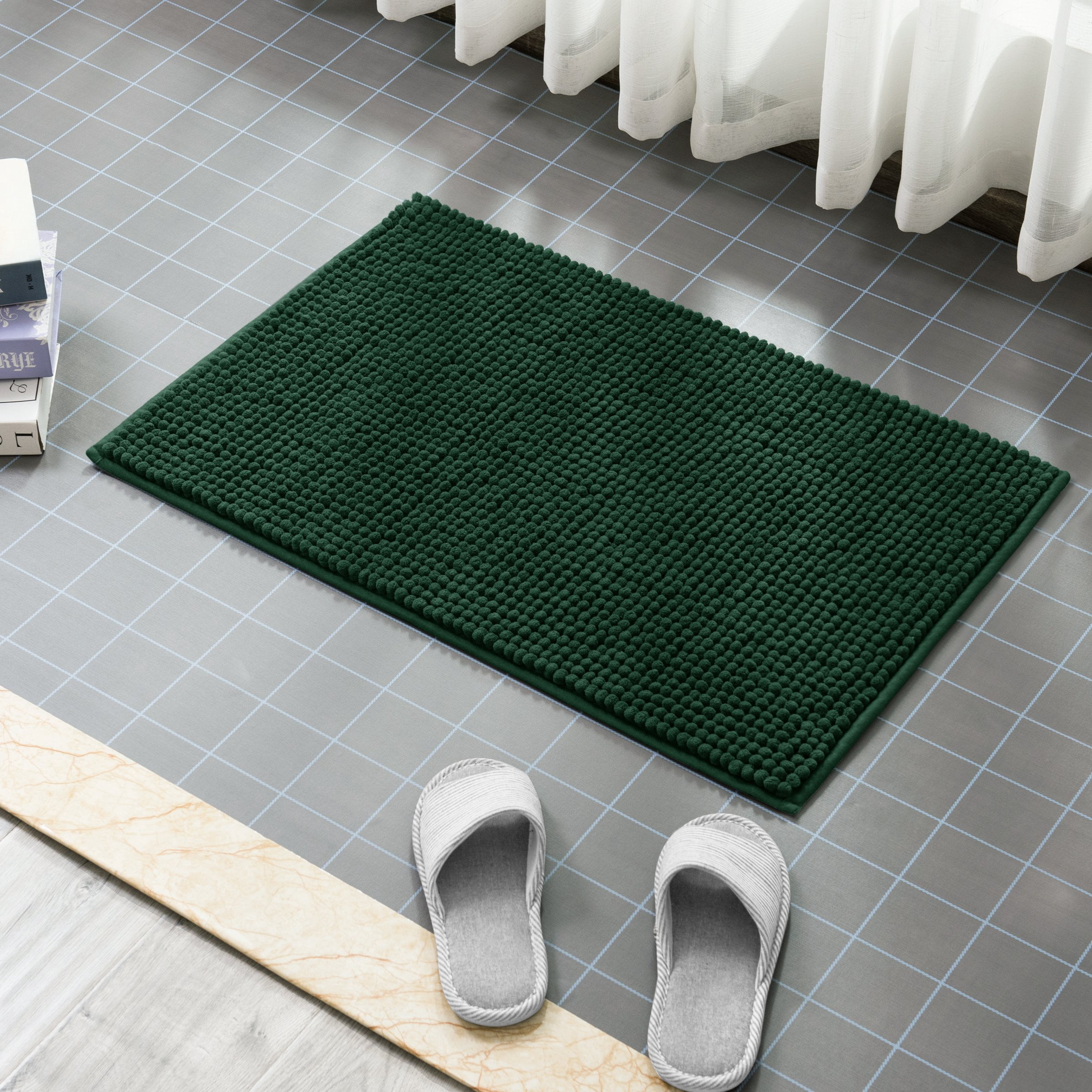 Subrtex Chenille Bathroom Rugs Soft Non-Slip Super Water Absorbing Shower Mats, 20"x32", Celadon
