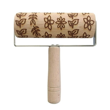 

Kitchen Wood Rolling Pin Engraved Carved Embossed Christmas 3D Rolling Pin Tool