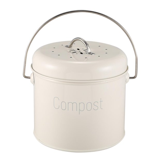 Contenedor de abono de 3 l - Contenedor de abono de cocina de acero inoxidable - Compostador de cocina para residuos de alimentos - Filtro de carbón