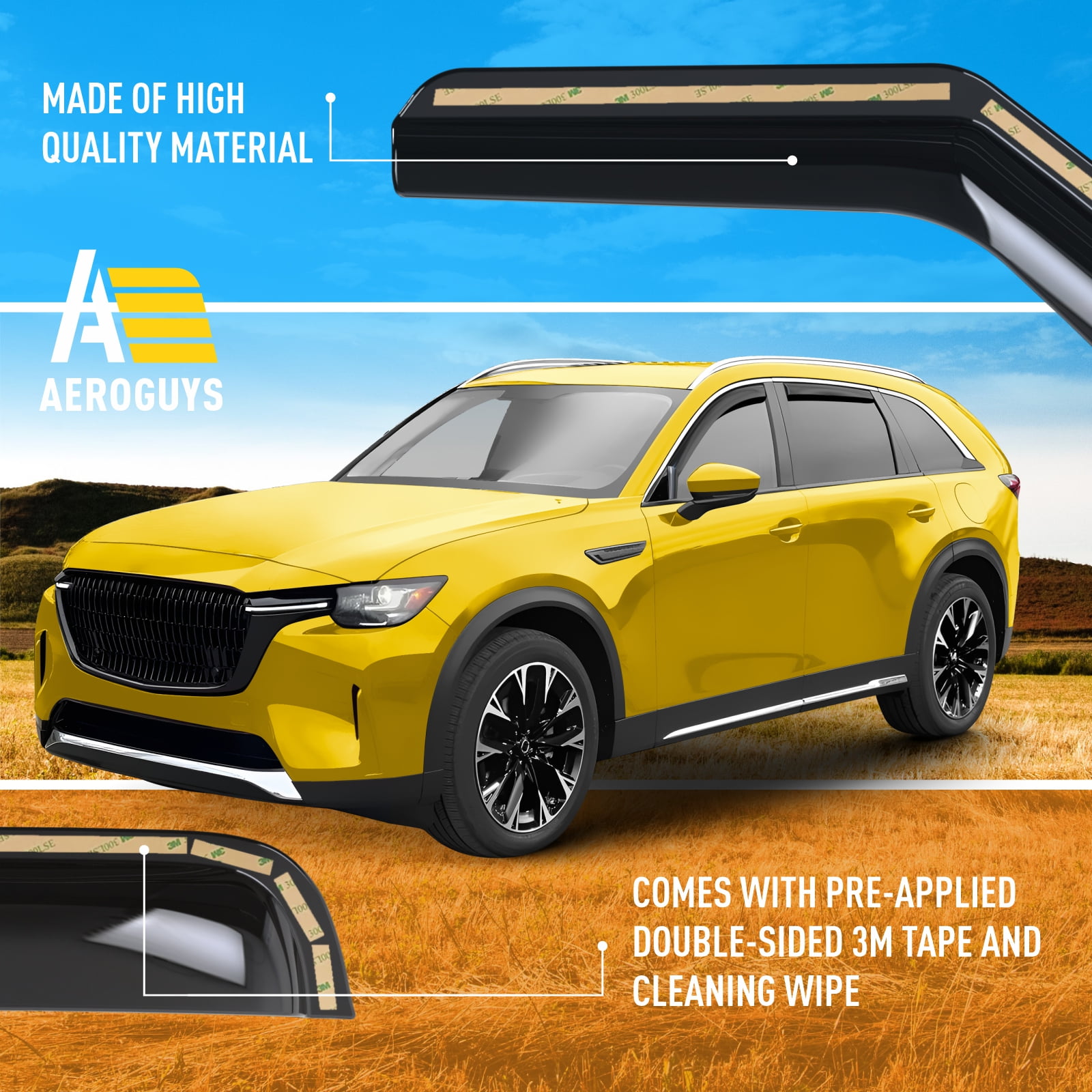 Extra Durable Window Deflectors In-Channel Window Visors Rain Guards Fit for Mazda CX-90 2024-2026, Sun Visors, Wind Vent Visors, vent shades, Exterior Car Accessories - 4 pcs. AG0808