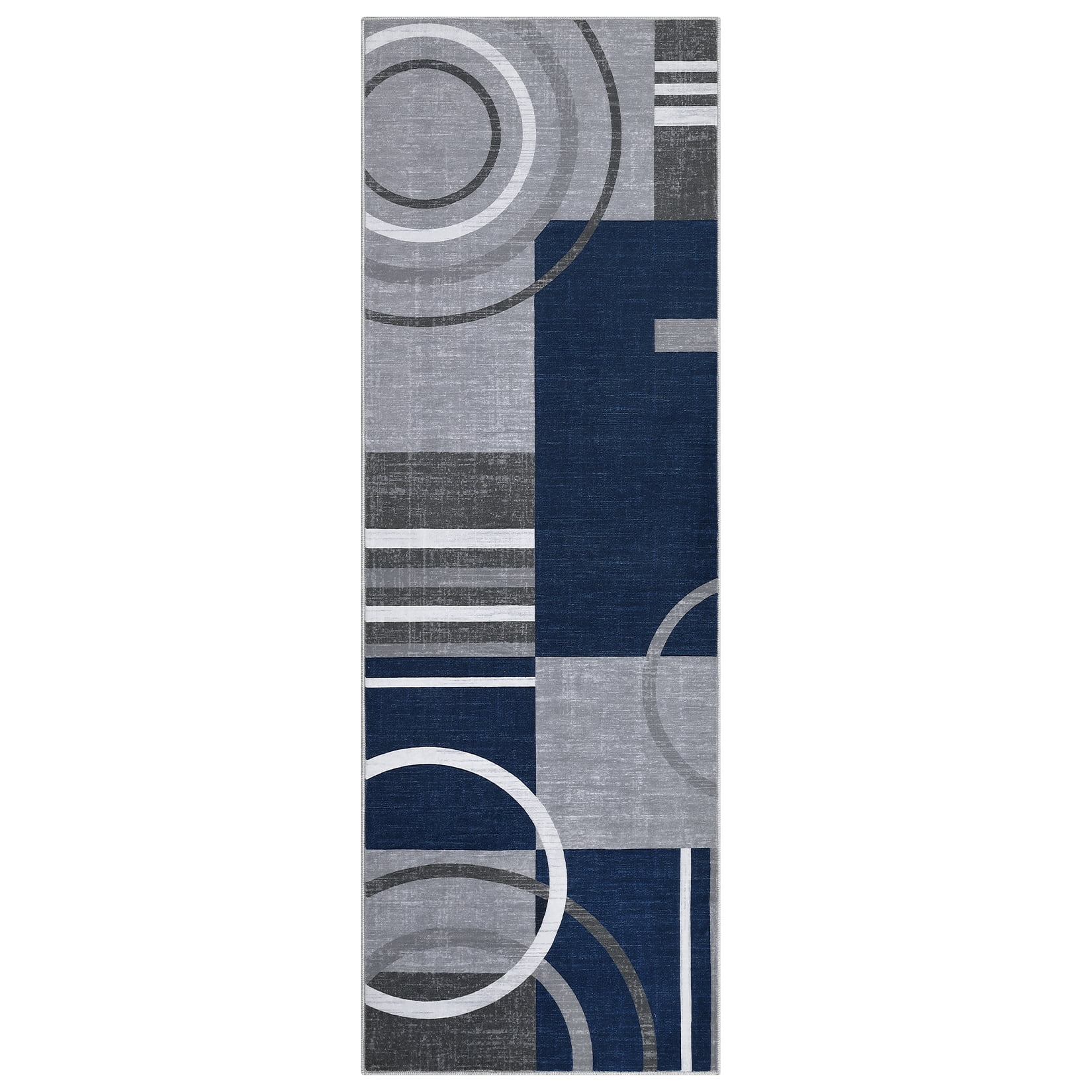 GlowSol 2' x 6' Hallway Runner Rug Kitchen Modern Geometric Rugs Non Slip Low Pile Bedroom Rugs for Laundry Room Kitchen, Navy Blue