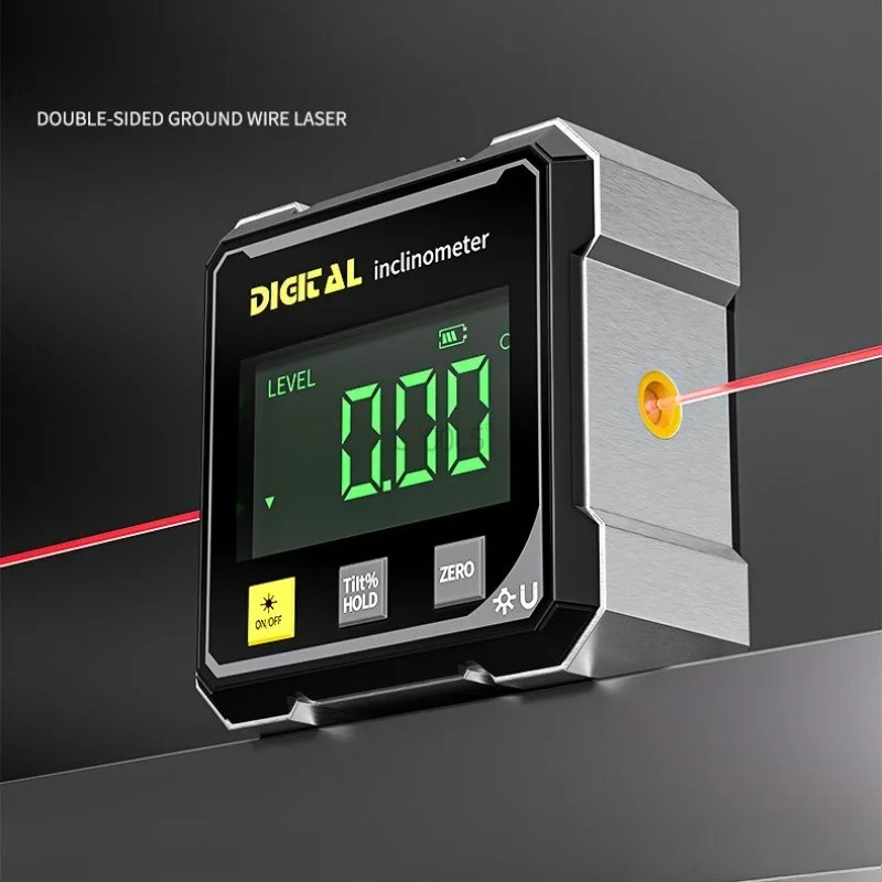 Professional 360-Degree Digital Angle Gauge with Magnetic Base, Laser Guide, and LCD Display | Pocket-sized Electronic Level & Inclinometer