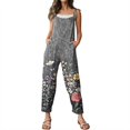 thumbnail image 6 of Women Linen Overalls Summer Casual Floral Printed Loose Fit Jumpsuits Boho Cute Wide Leg Rompers Pants with Pockets, 6 of 7