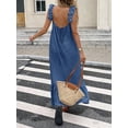 thumbnail image 7 of Dusty Blue Womens Sleeveless Ruffle Hem Maxi Dress With Open Back And Tie Detail, 7 of 7