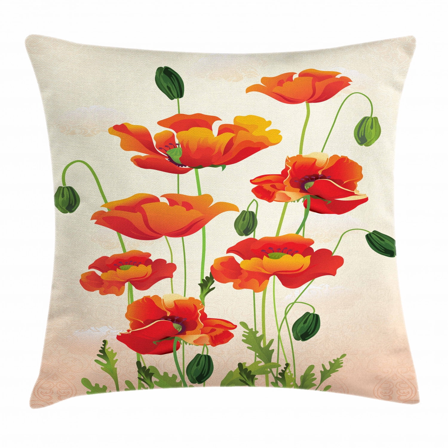 Poppy Throw Pillow Cushion Cover, Flower Bouquet with Coming of the