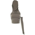 thumbnail image 4 of HLSOHJP Women's One Shoulder Cropped Hoodies Sleeveless Cut Out Turtleneck High Neck See Through Tank Top Tshirt, 4 of 6