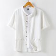 thumbnail image 2 of Men's Casual Button Down Shirt Short Sleeve Tops Lapel Button Down Solid Color Beach Shirts Lapel Tops Plus Size Stretch Shirts Retro Button Down Shirts, 2 of 5