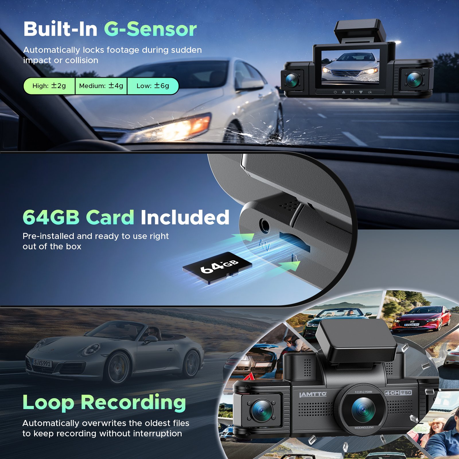 Lamtto 4-Channel Dash Cam, 2K + 1080P with WiFi photo 7