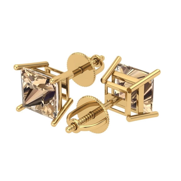 3 Ct Princess Cut Studs Yellow Moissanite 14K Yellow Solid Solid Gold Everyday Dainty Earrings Screw Back