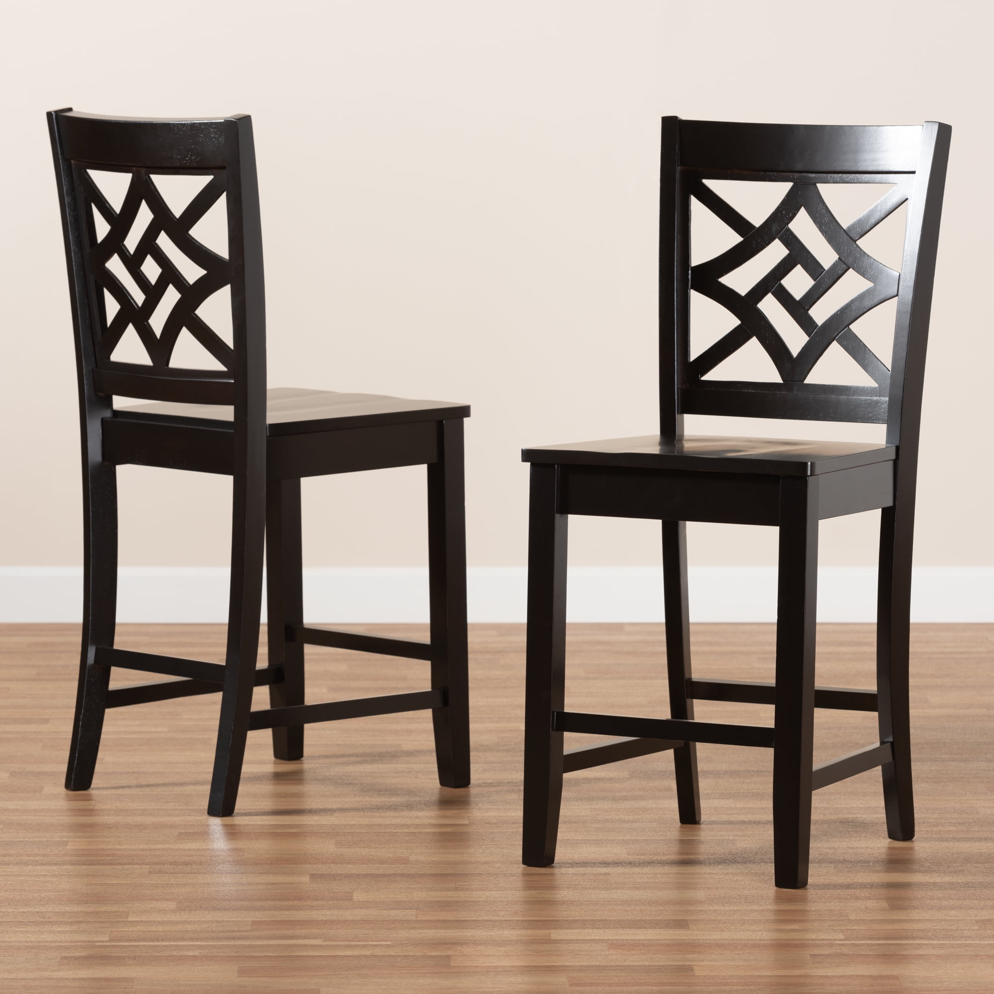 Baxton Studio Nicolette Modern and Contemporary Transitional Dark Brown Finished Wood 2-Piece Counter Stool Set
