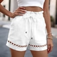thumbnail image 2 of Hurxie Women's Casual Elastic Waist Lounge Shorts Comfy Stretch Lace Trim Summer Beach Linen Ruffle Shorts White,M, 2 of 6