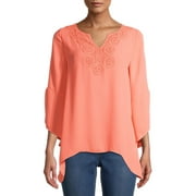 The Pioneer Woman Woven Crepe Blouse with Sharkbite Hem, Womens