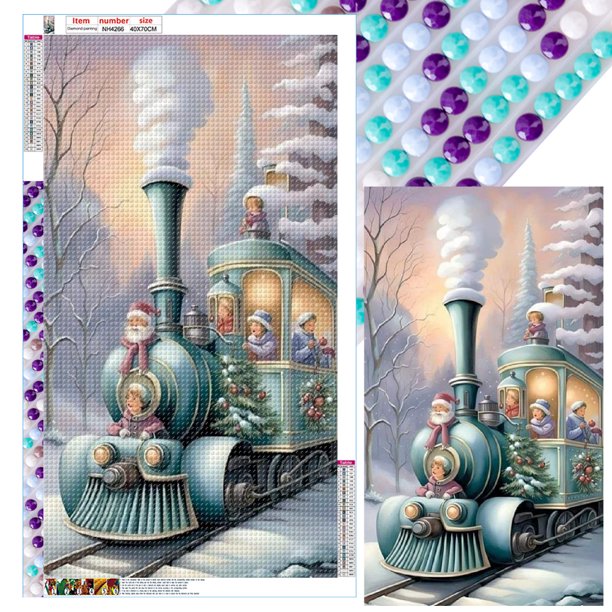 (NH4266) Serie Coches Tren Nieve Con Diamantes Redondos Pintura Diamantes Resina 40*70CM