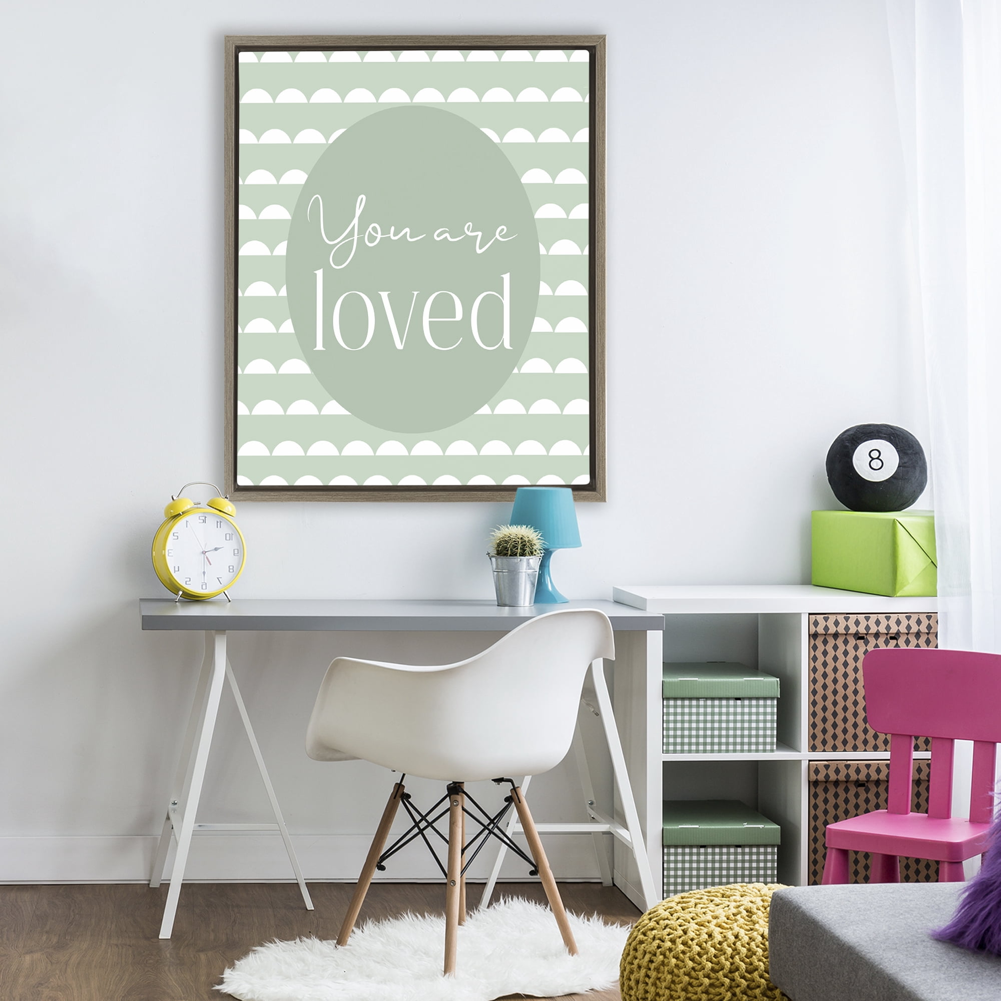 Stupell Industries You Are Loved Light Green Brown Framed Floater Canvas Wall Art, design by Christine Simpson Art