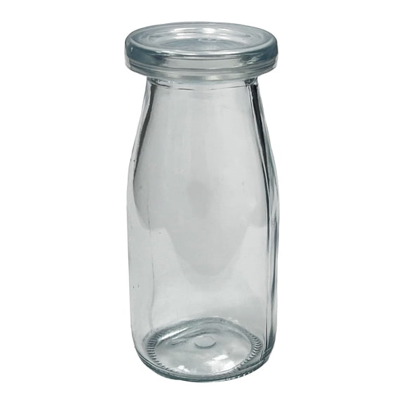 ICE N COLD 6.76 oz / 200ml Vintage Glass Bottle with Leakproof Clear Lid, Reusable & Eco-Friendly – Ideal for Milk, Juices, Smoothies, Infused Water, BPA-Free Glass Bottle (12-Pack)