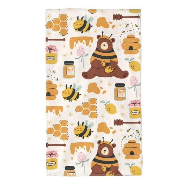 Balery Cute Bee Honey Jar Hive Bear Toalla de Microfibra Premium con Estampado – 27.5x16 pulgadas, Alta Absorción, Suave y Aterciopelada, Secado Rápido
