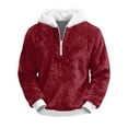thumbnail image 2 of Havenx Mens Christmas Sweatshirt Long Sleeve 1/4 Zipper Fuzzy Flannel Hoodies Big and Tall Soild Color Santa Hoodies Fleece Zipper Xmas Pullover Tops,Wine M, 2 of 4