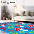 thumbnail image 2 of ODIKA 5'x7' Machine Washable Non-Slip Area Rug, Whimsical Mushroom Forest with Playful Botanical Accents High Traffic Rug, Blue, 647689, 2 of 7