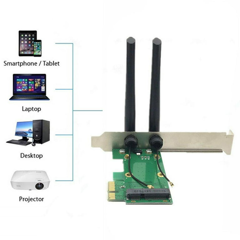 New Mini PCI-E Express to PCIE Wireless Adapter 3 Antenna card WiFi PC  Desktop
