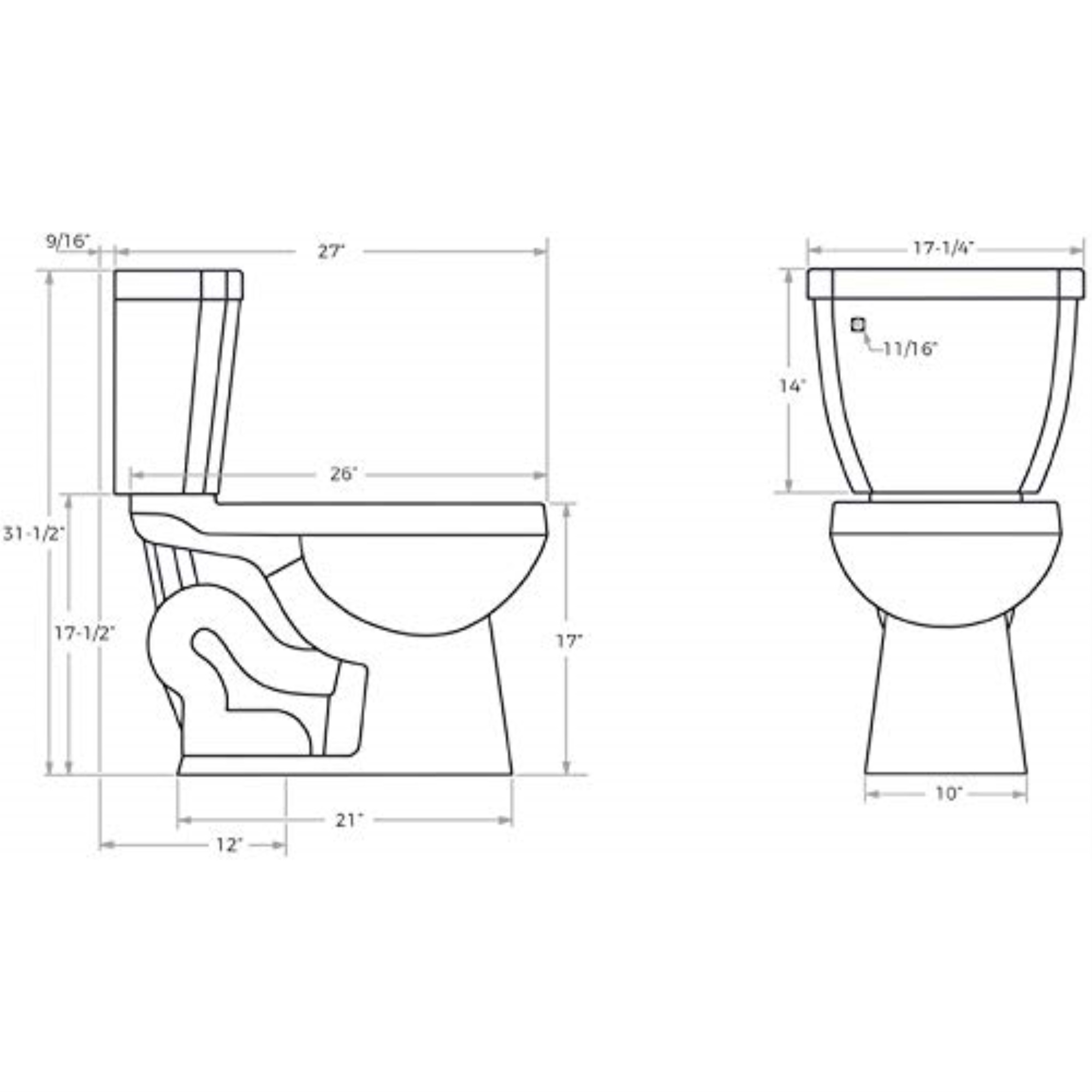 Miseno Two-Piece High Efficiency Toilet With Round Chair Height Bowl, Molded Seat, Trip Lever And Wax Ring (1.28 Gpf) White